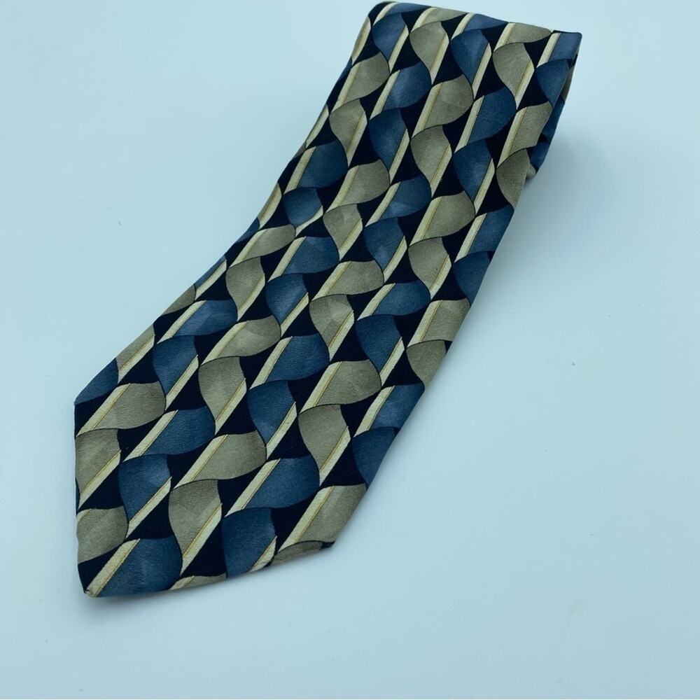 Ziggurat Men’s Silk Necktie Blue/Tan Retro‎ Design